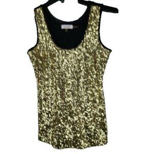 Calvin Klein Womens Tank Top Size Small Black Gold Sequined Grange Whimsygoth